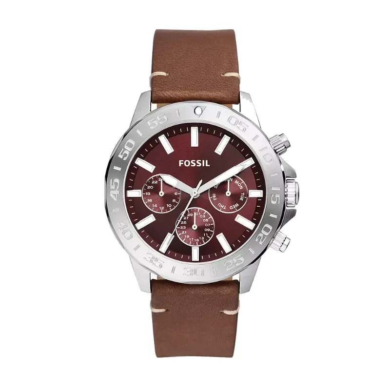 Fossil Bannon Multifunction Burgundy Dial Leather Men’s Watch- BQ2806